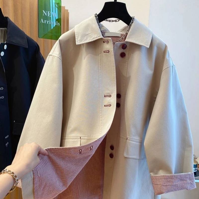 Guangzhou Thirteen Lines High-End Windbreaker Women's Mid-Length 2025 New Korean Style Loose Casual Literary Japanese Style Jacket