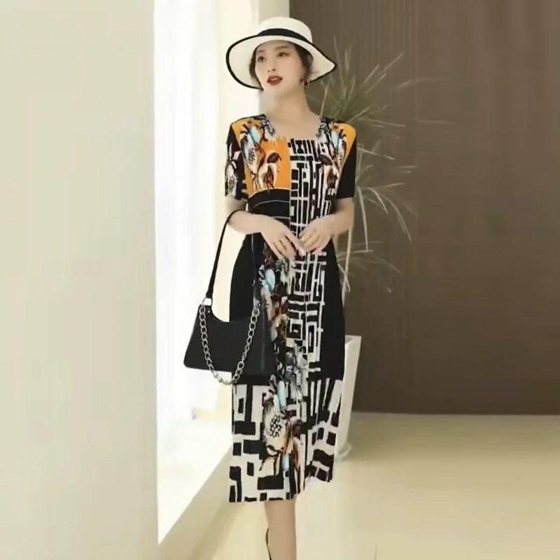 Элегантная плиссированная юбка с принтом Miyake, женская одежда для мам, тонкое платье большого размера, эластичная дышащая плиссированная юбка, летняя