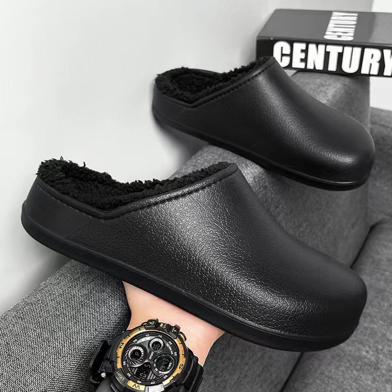 Winter Closed-Toe Cotton Slippers for Men, Fleece-Lined and Thickened Cotton Shoes, Slip-On Eva Waterproof Height-Increasing Outdoor Couple Cotton Slippers Winter Closed-Toe Cotton Slippers for Men, Fleece-Lined and Thickened Cotton Shoes, Slip-On Eva Waterproof Height-Increasing Outdoor Couple Cotton Slippers