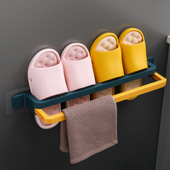 Wholesale punch-free wall hanging pull-out towel bar pull-out slipper rack storage rack bathroom double-layer multi-purpose storage hanging