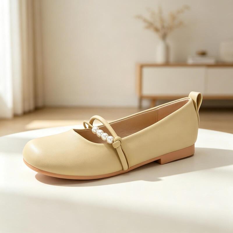 Red Jingyan Genuine Leather Flat Shoes for Women 2026 Spring and Summer New Fashion Pearl Shoes to Match Skirts Non-Slip Soft Sole Mary Jane Shoes Red Jingyan Genuine Leather Flat Shoes for Women 2026 Spring and Summer New Fashion Pearl Shoes to Match Skirts Non-Slip Soft Sole Mary Jane Shoes