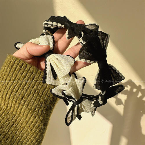 Korean temperament alloy letters black pleated princess style girls hair hoop headband autumn and winter hair accessories headband wholesale