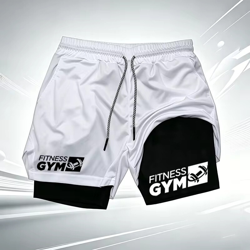 Men's 2-in-1 Fitness Shorts Quick Dry Double Layer Running Shorts with Phone Pocket Workout Training Sports Shorts wx