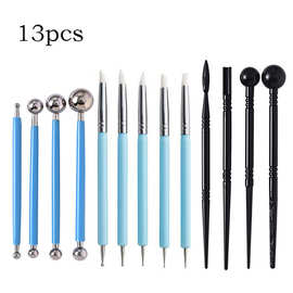 跨境陶艺工具13件套装压花棒硅胶压痕笔丸棒手工diy粘土工具