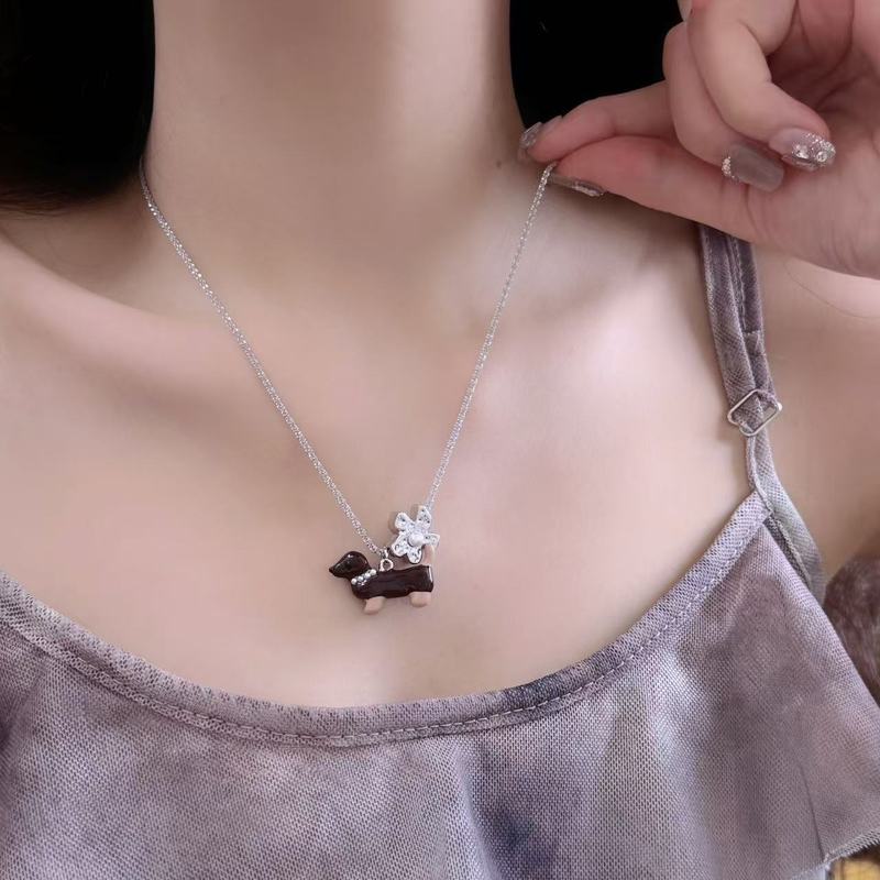 精致可爱滴油腊肠狗珍珠项链女甜美少女小众轻奢高级感颈链锁骨链|undefined