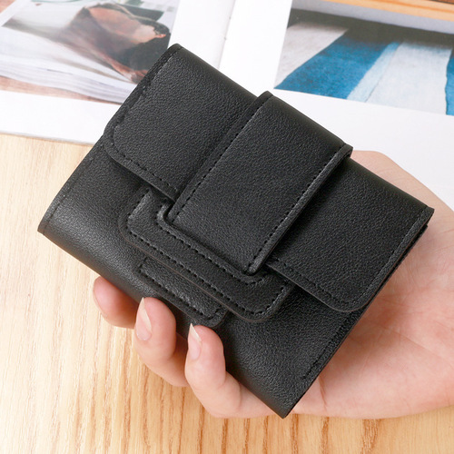 New Korean-style solid color drawstring three-fold women's wallet, ladies' coin purse, clutch bag, student short wallet, billfold