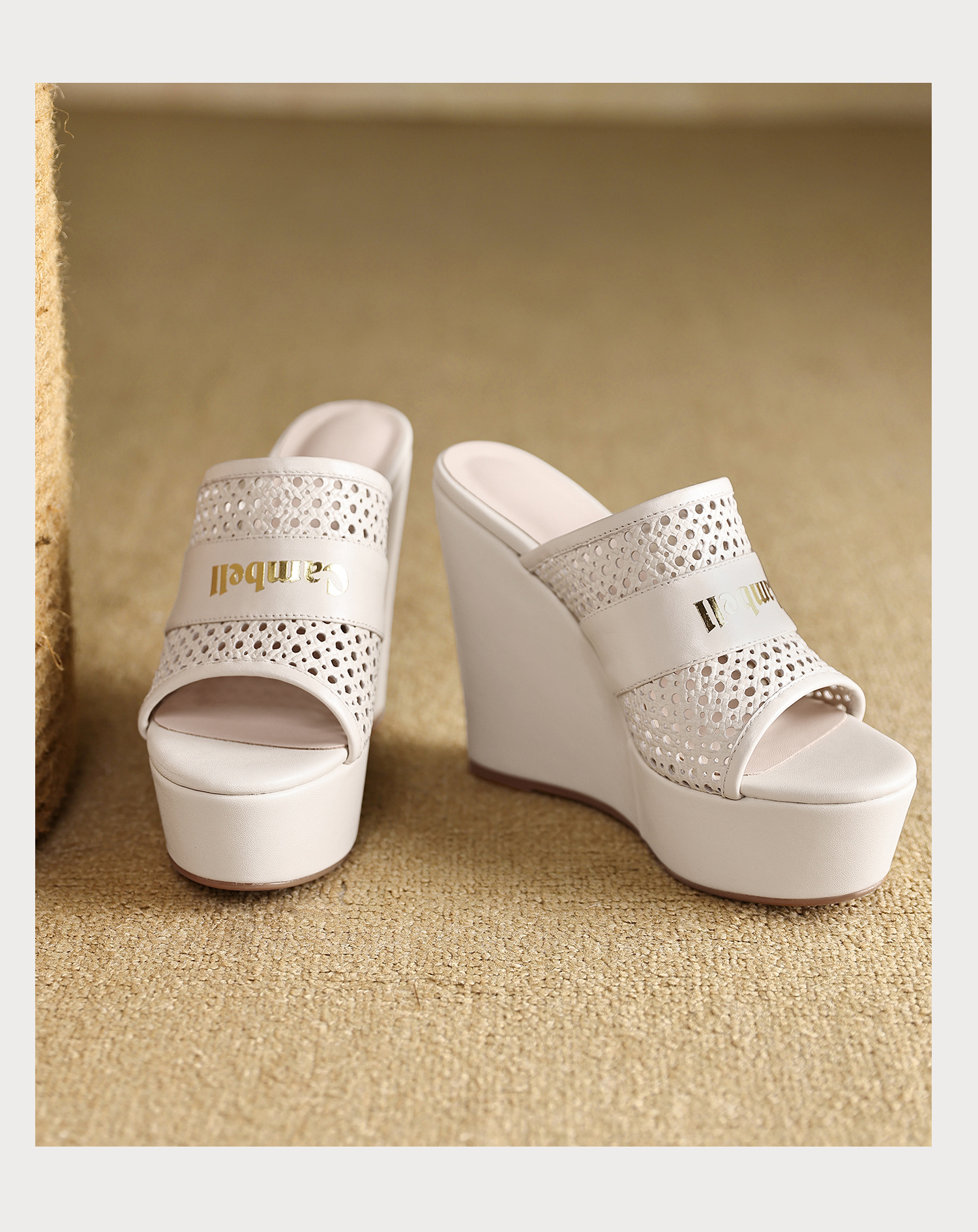 Sandal cao gót nữ hở mũi quai ngang đế xuồng da bò — màu đen, màu trắng ngà chi tiết 17
