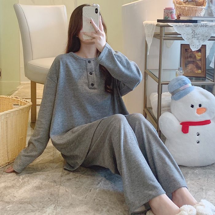 胖mm睡衣女秋冬季新款绵羊绒长袖套装简约风加肥大码家居服可外穿|undefined