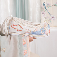 海露单春季新款古风鞋子改良汉服鞋内增高翘头履绣花鞋汉元素串珠