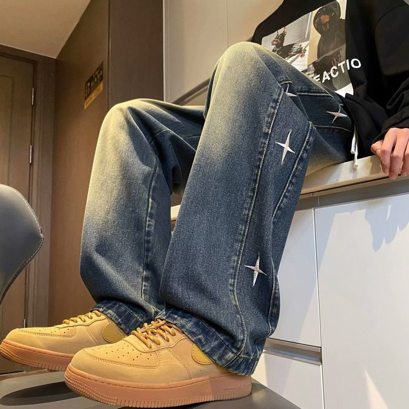 男性hiphopアメリカのレトロな星のジーパンの男性の秋冬の2024の新型のゆったりしているストレートなズボンのファッションのブランドの男性|undefined