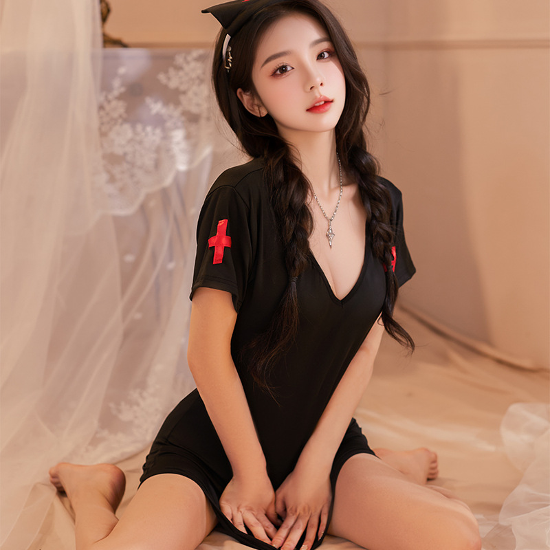 블랙 (헤드기어 + 간호사복 + T바지)