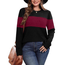 亚马逊2025冬季女式时尚拼色上衣长袖秋季服装早秋时尚欧美服装女