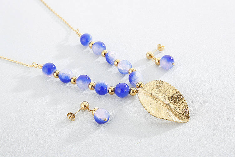 European and American Style Fashion Trend Titanium Steel Rhinestone Glass Geometric Necklace and Ear