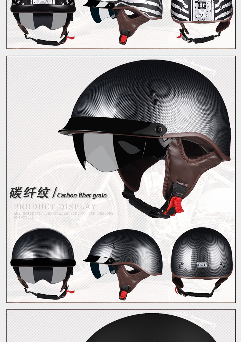 New National Standard 3C Motorcycle Helmet for Men and Women, Retro Half Helmet, Cement Gray Motorcycle Safety Helmet, Spring and Summer