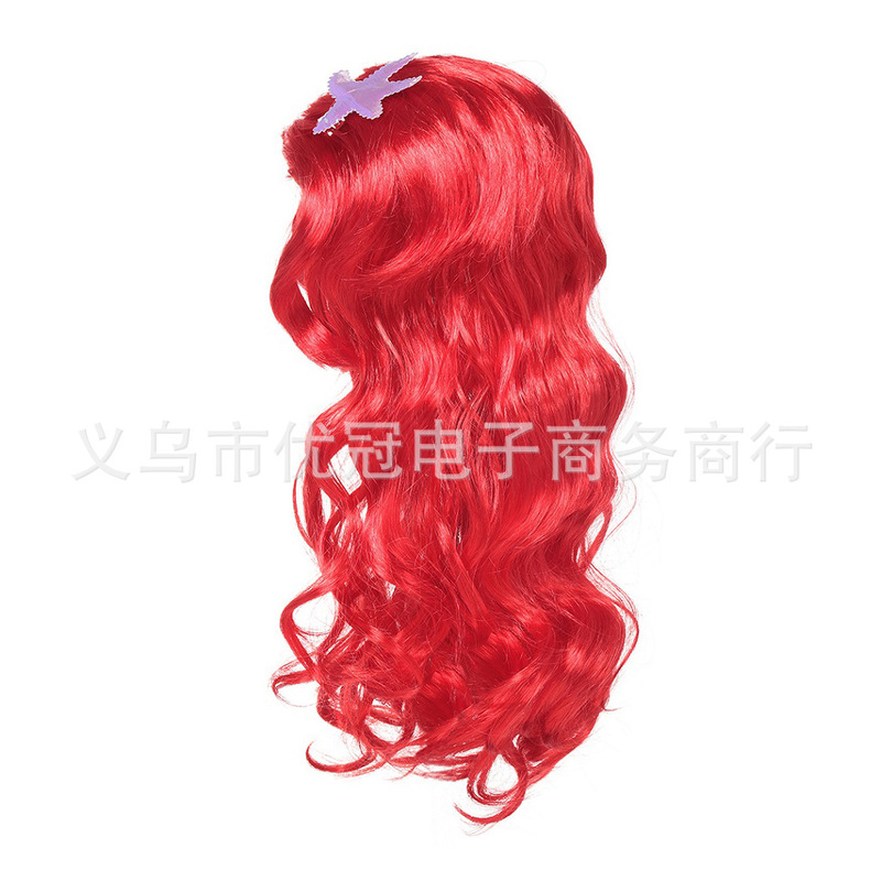 Little Mermaid Ariel Princess Red Wave Starfish Long Wig Girls Stage Performance Rapunzel Wig Little Mermaid Ariel Princess Red Wave Starfish Long Wig Girls Stage Performance Rapunzel Wig