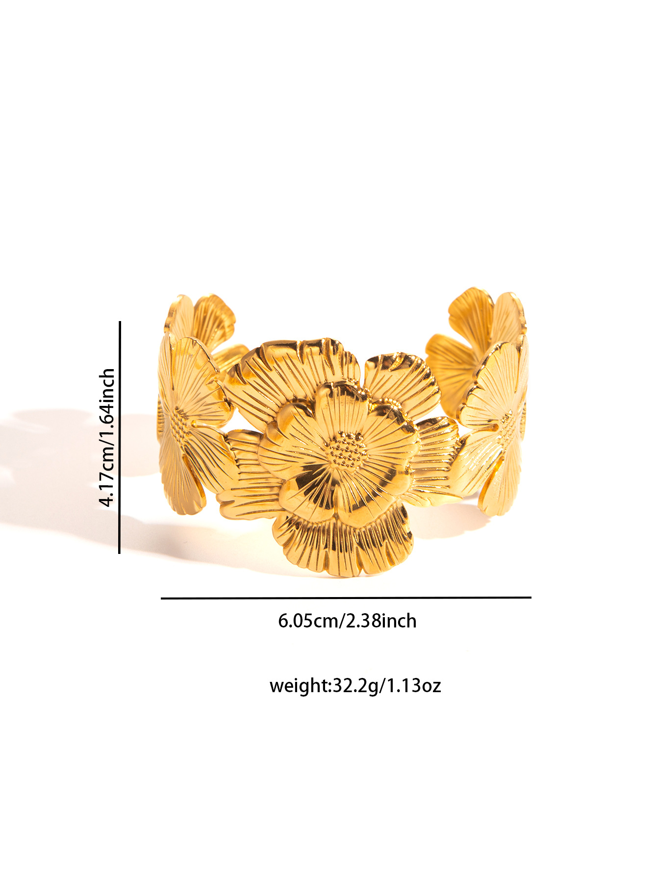 29g Weight 18K Gold Plated Plating Material Bangle Classification Titanium Steel Chain Material 1 Piece Quantity Casual, Party, Street Occasion Titanium Steel Material Flower, Butterfly Pattern All Seasons Season Women's Gender Plating Design IG Style Style Gold Color IG Style Flower Butterfly Titanium Steel 18K Gold Plated Bangle In Bulk 27