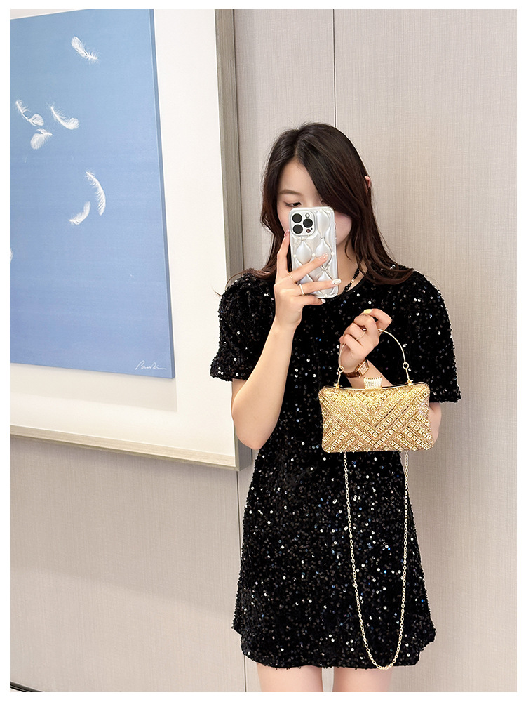 High-end evening dress, lady's water diamond clutch bag, diamond-encrusted bag, colorful diamond chain cheongsam bag, evening bag, women's handbag undefined