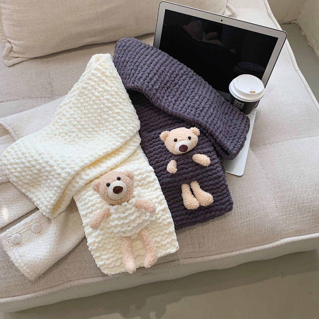 手工编织口袋熊围巾材料冰条毛线自制小熊围脖送男女朋友神器钩织