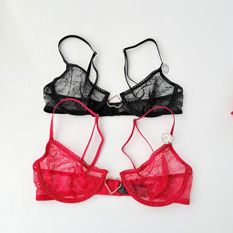 Spanish Ws French-Style Lace Lingerie for Women, Ultra-Thin, Sexy, Anti-Sagging, Breathable, Pure Desire, Black, Minimizes Large Busts