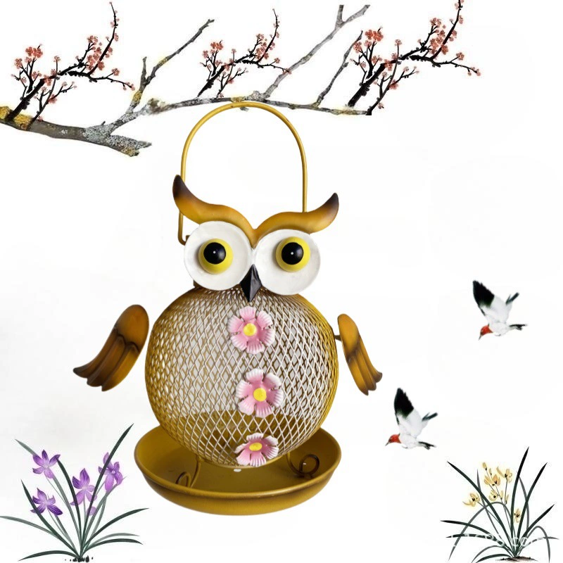 Трансграничный новый кованый кормушка для птиц совы формы для наружного кормления птицы кормушка подвесная солнечная декоративная лампа