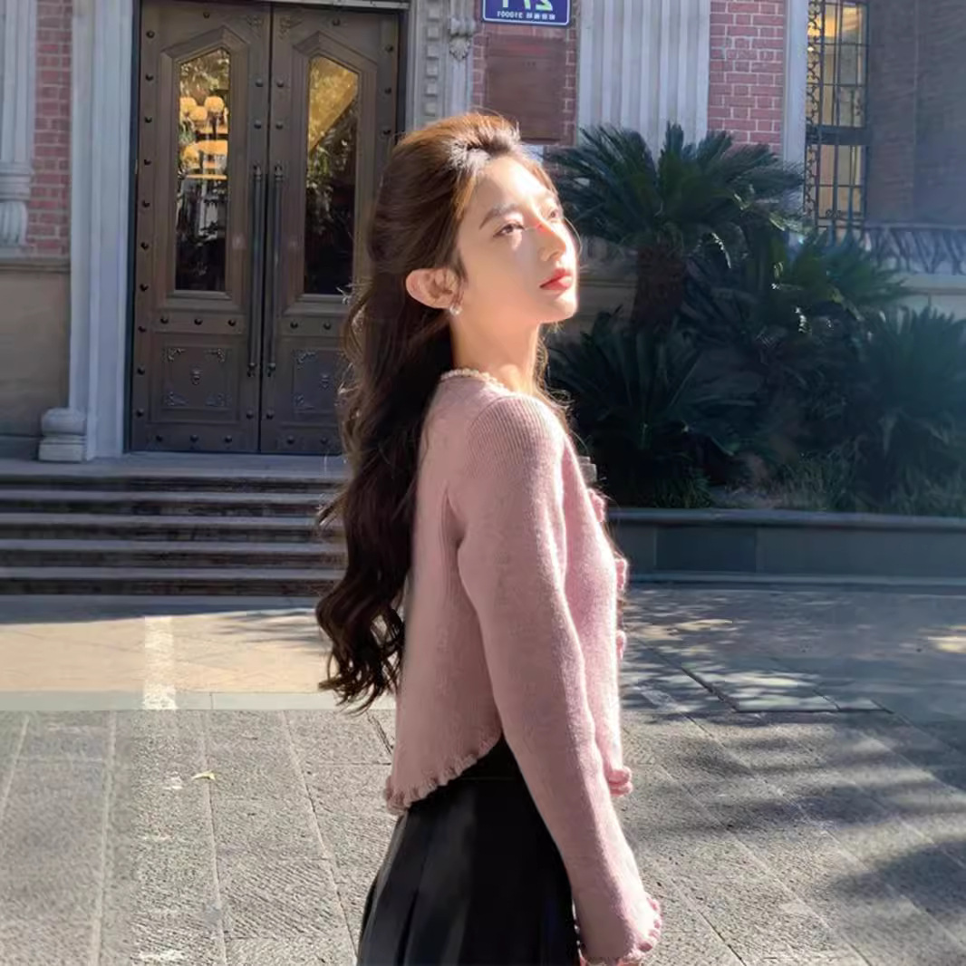 ChicShe ChicShe 2024 Cardigan lavorato a maglia color camelia viola per donna, stile coreano, inizio autunno, unico e bellissimo, cappotto corto versatile_voghion.com