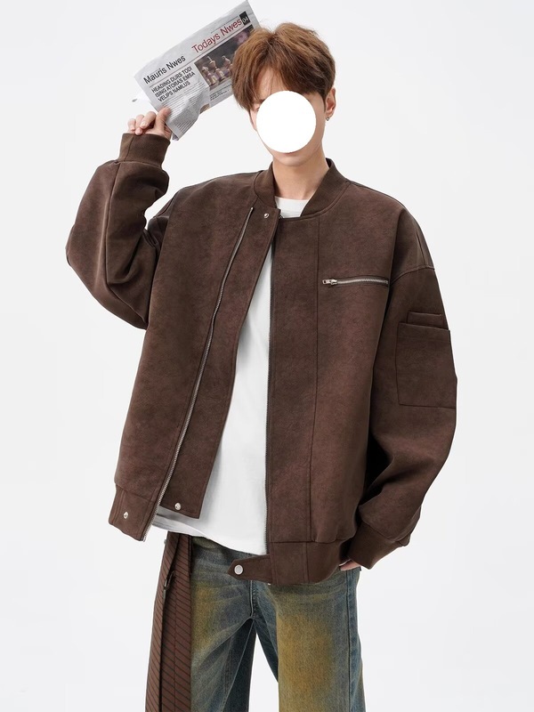 美式vintage棒球服男秋高街痞帅扎染皮夹克设计感短款工装外套潮|undefined
