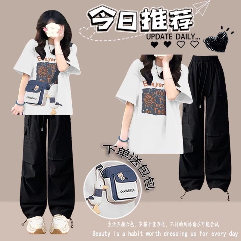 初中生夏装女套装2025学生短袖天丝裤少女高中学生时尚穿搭一阵套|undefined
