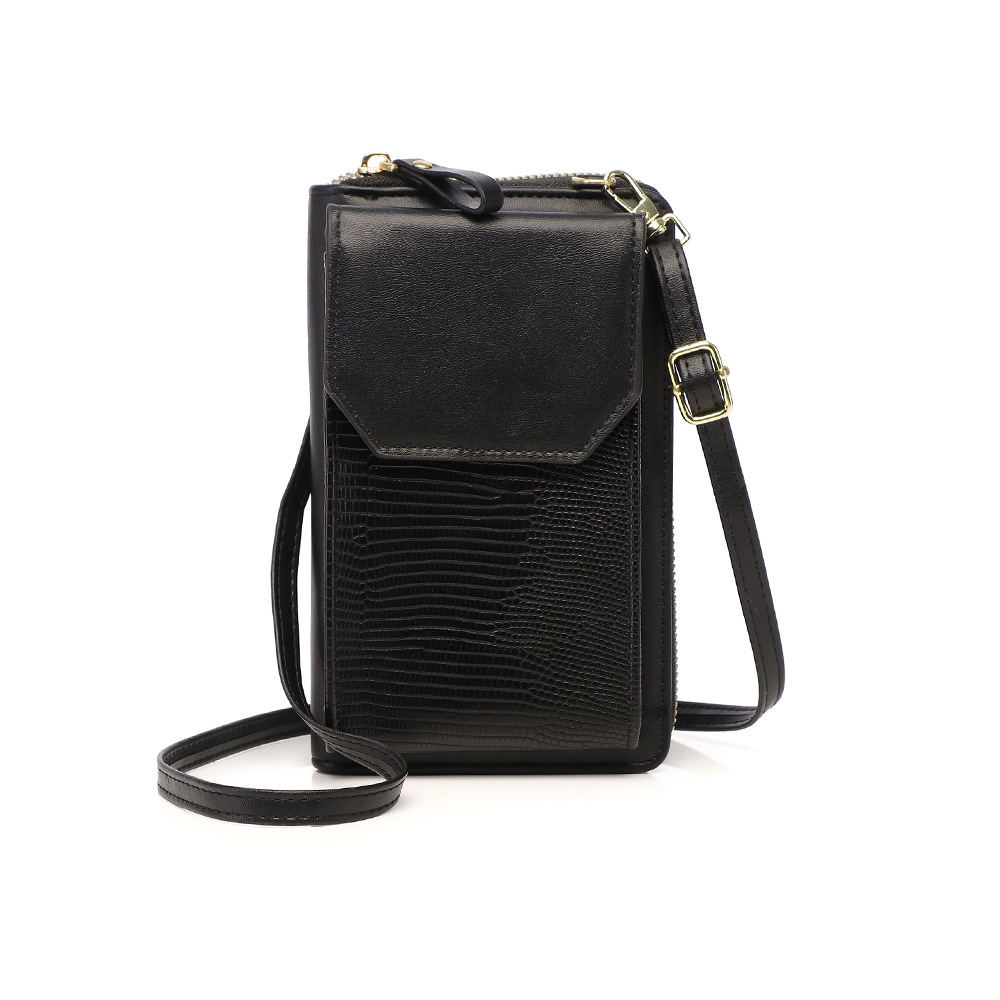 Suministro transfronterizo 2021 nueva bolsa de teléfono móvil para mujer billetera con cremallera vertical patrón de serpiente versátil bolso de hombro crossbody de estilo coreano