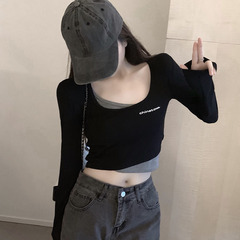 偽の2つのジャズダンスの服装の女性の秋のデザイン感の大衆は底を打って2つのセットの短いタイプの街のダンスの上着の潮を打ちます。
