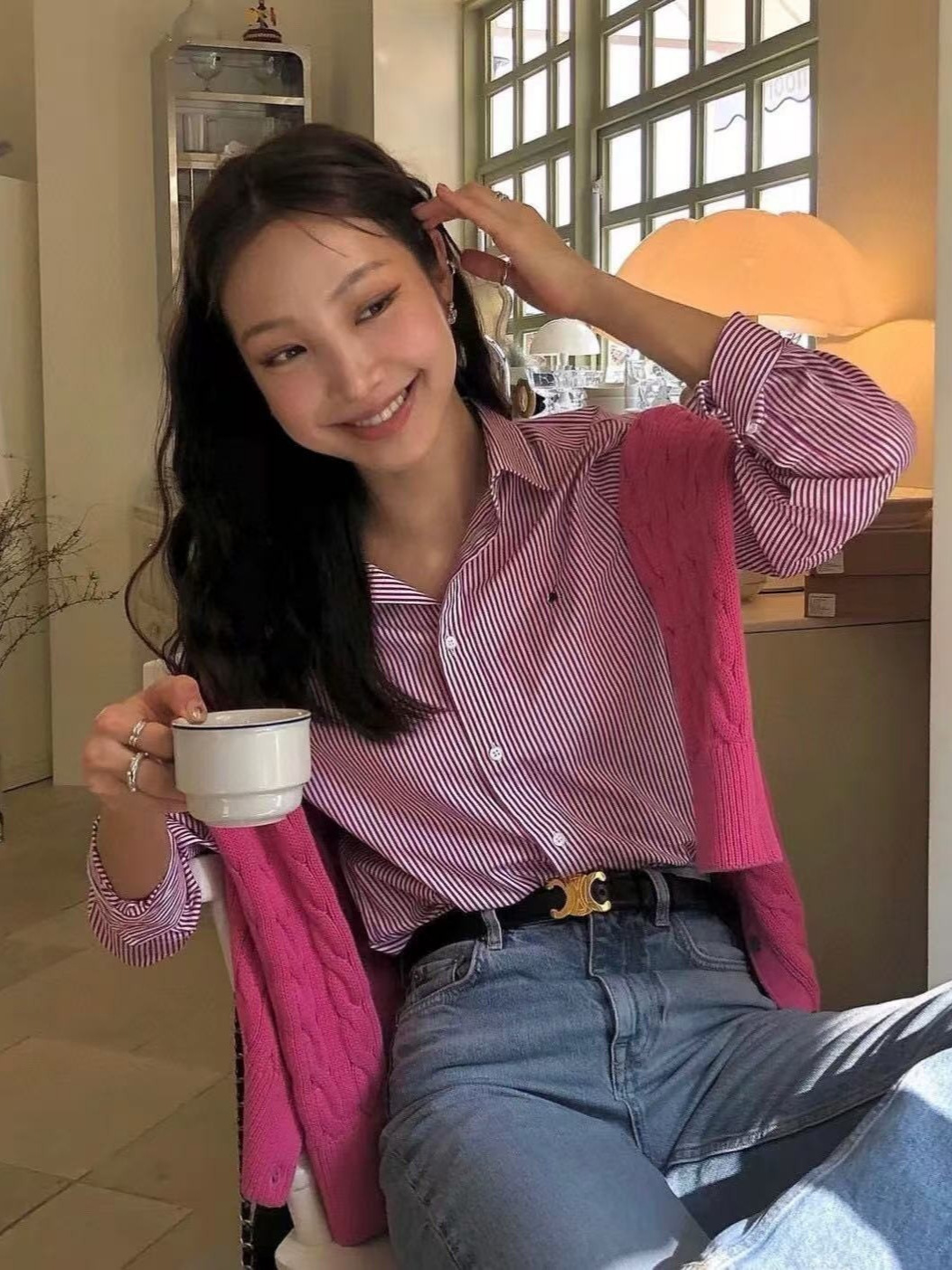 RL 봄 랄프 포니 자수 빈티지 스트라이프 셔츠 스윕 사이즈 여성용 루즈 아우터 셔츠 긴 소매 탑