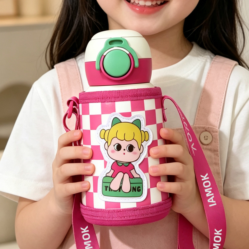 Dibujos animados 316 acero inoxidable doble bebida creativa para niños termo taza de agua de paja de asta regalo de coche portátil al por mayor image 34