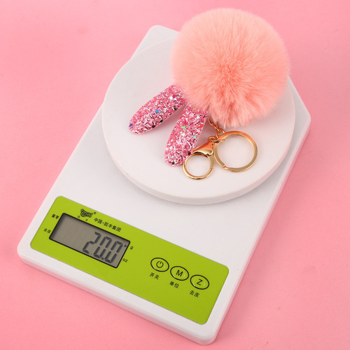 Ling Shang Rabbit Ear Felt Ball Keychain Car Key Holder Accessory Pendant Hook Direct Manufacturer Supply Cross-border Exclusive