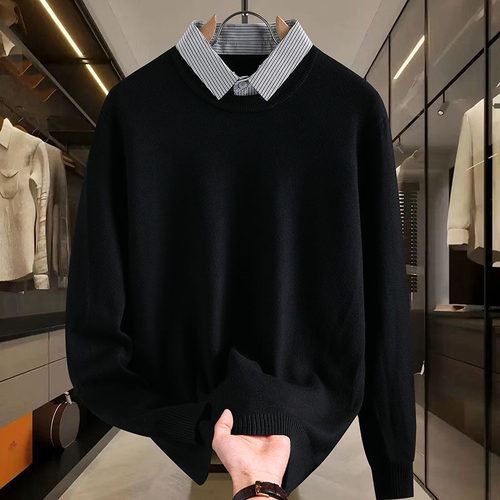 Men's 2024 Business Warm Autumn/Winter Knit Top with Pseudo Double-Sleeve Sweater