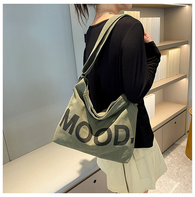 Canvas bag, large-capacity crossbody, ins Korean version student tote bag, single-shoulder girls' tutorial bag, hand-held shopping bag undefined