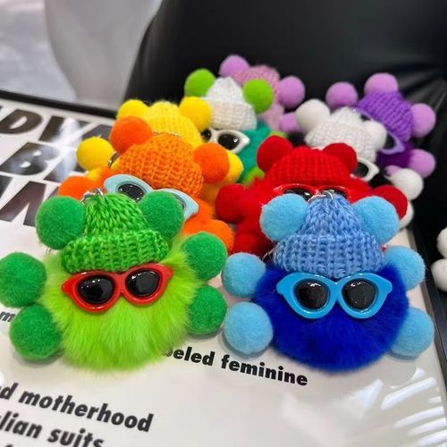 Real rex rabbit fur little briquette elf car keychain pendant ins internet celebrity cute plush doll bag pendant