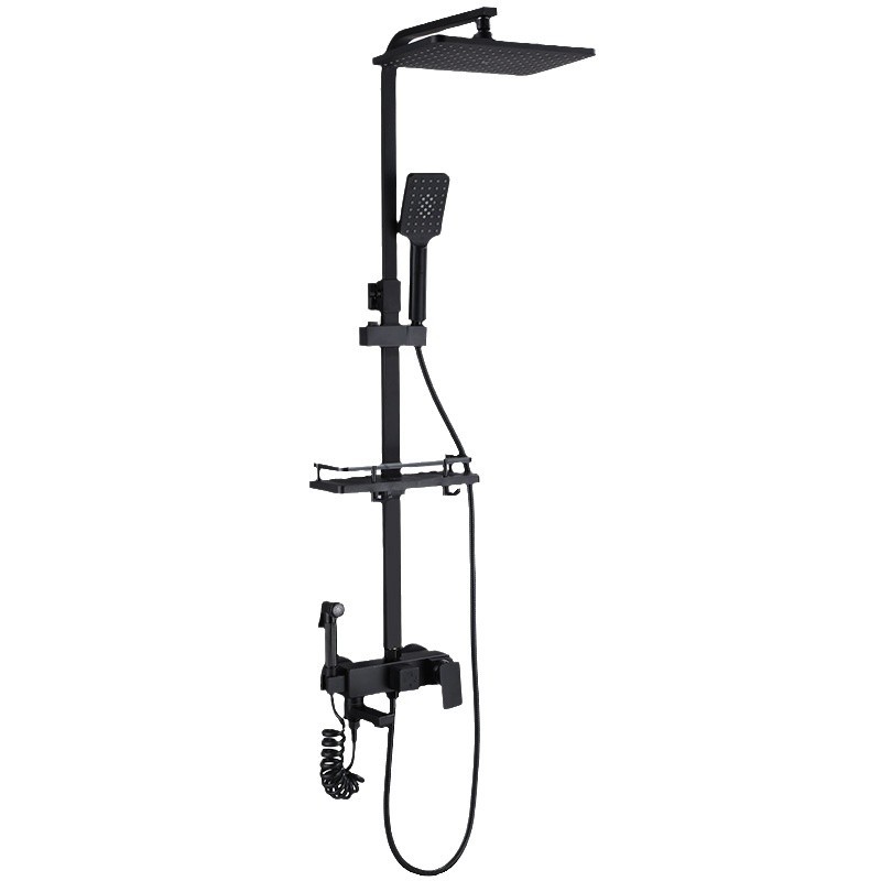 Ducha de temperatura constante negra conjunto de ducha de cobre todo vapor de mezcla de agua caliente y fría baño de presión de ducha de ducha de baño al por mayor transfronterizo