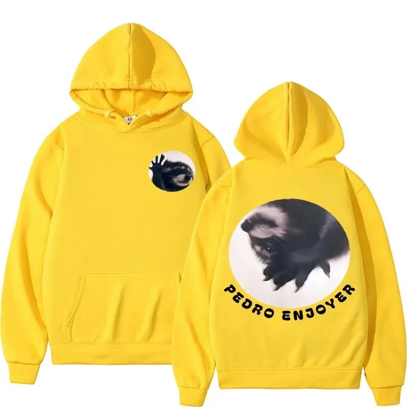 Bailando mapache Pedro divertido emoji sudadera con capucha para hombres y mujeres retro casual lana cómoda sudadera