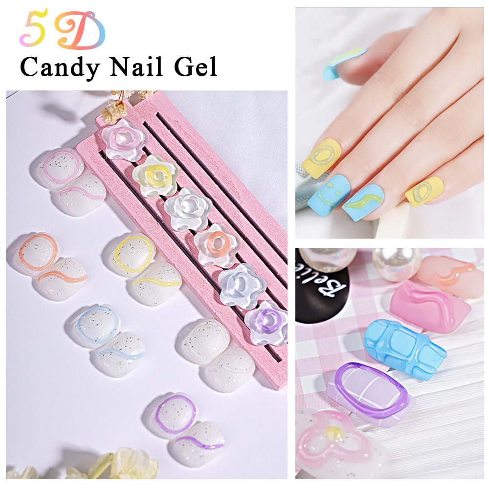 Manguera 5D coreana para celebridades de Internet, pegamento para esmalte de uñas estéreo, gelatina de macarrón caramelo, gel sin lavado para salón de uñas