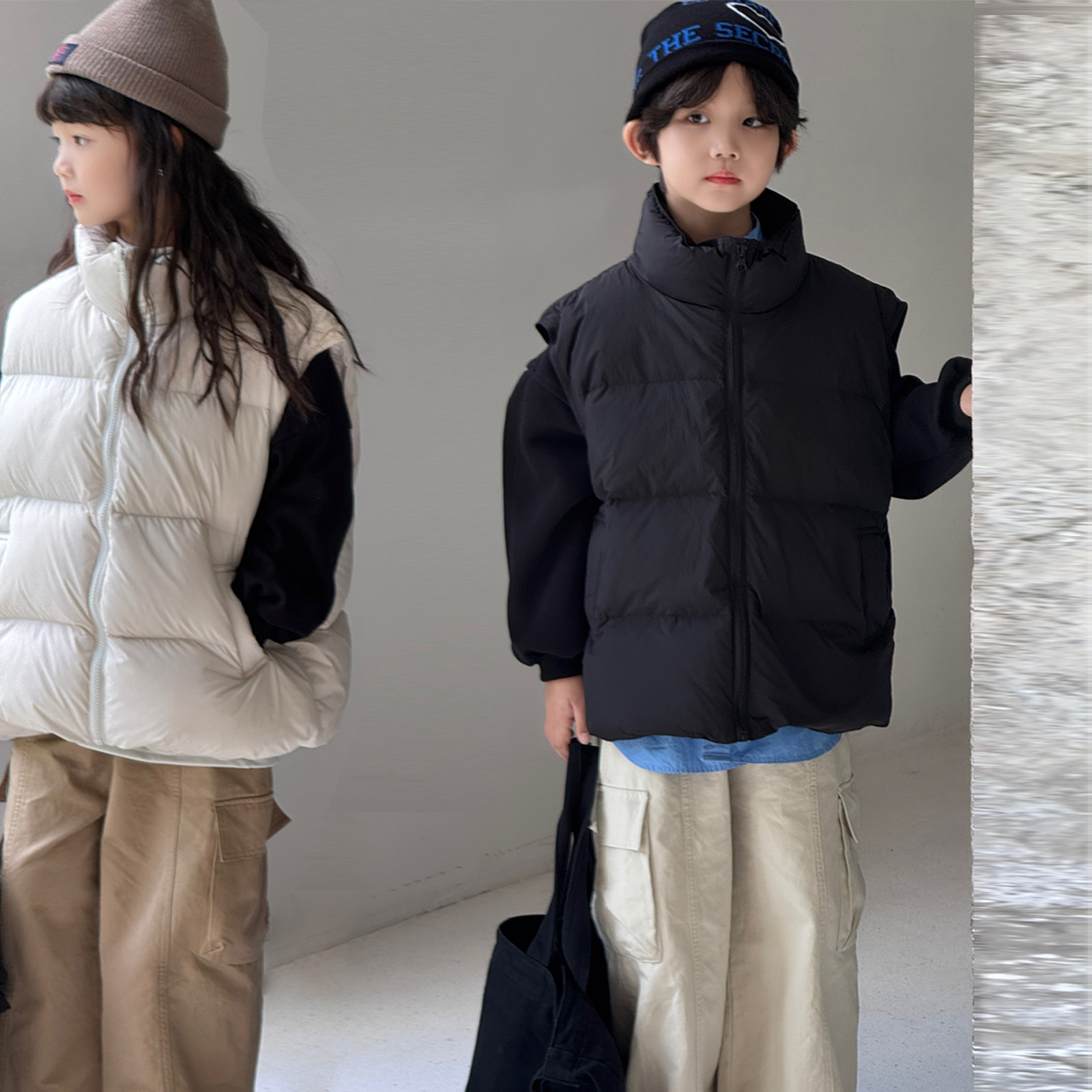 Korean Style Children's down Vest, Stylish Sleeveless Jacket for Boys and Girls, Loose Outerwear Vest with Thickened Stand Collar