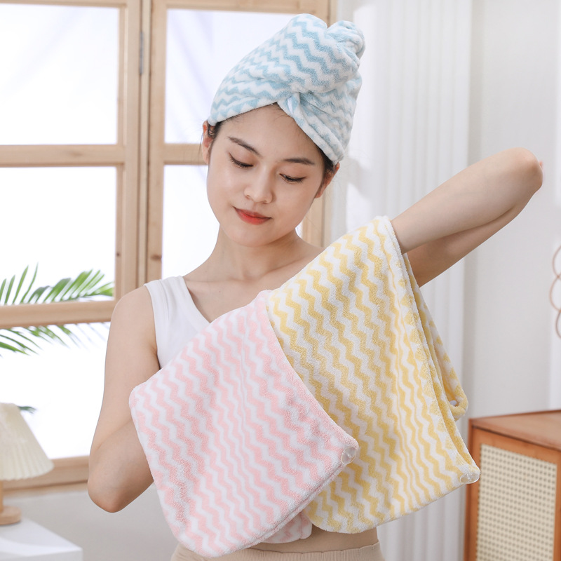 Coral Velour Wave Pattern Double Layer Women's New Head Scarf Thick Quick Dry Absorbent Shower Cap Hair Dryer Towel