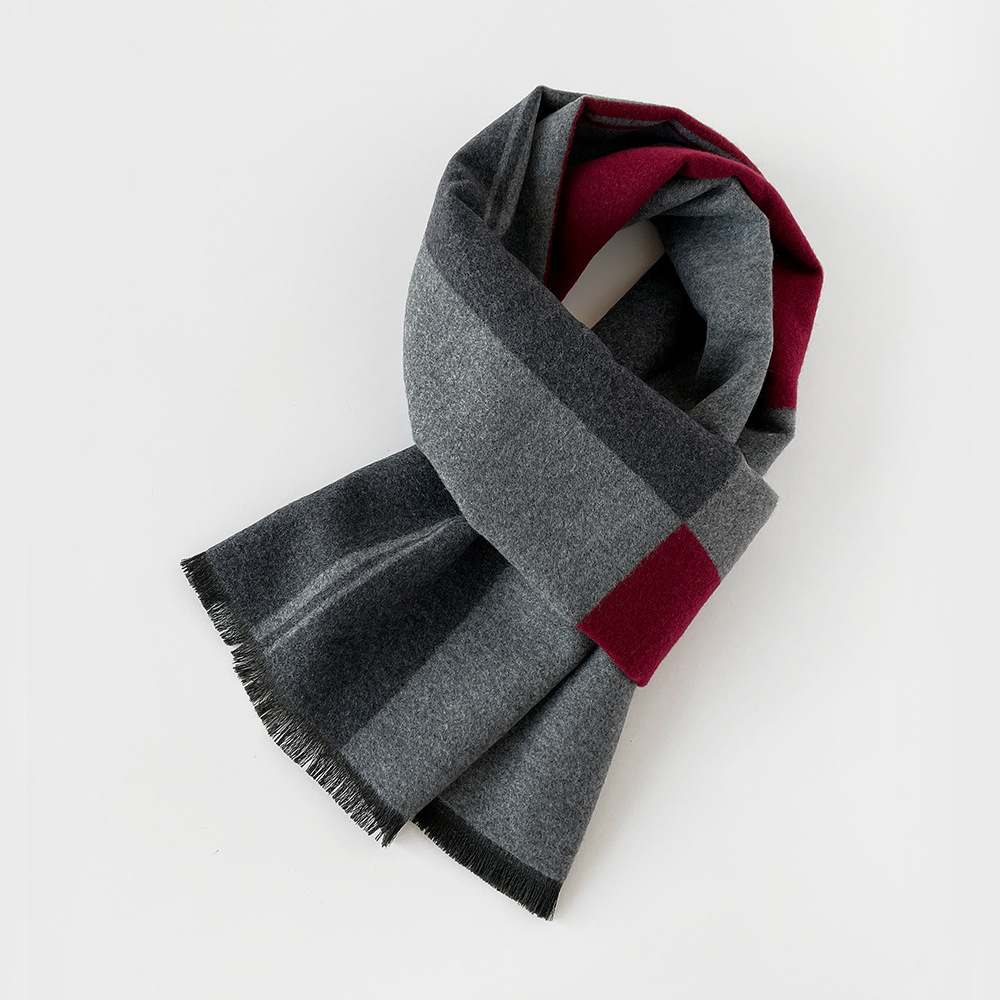 Sciarpa calda da uomo in lana spessa autunno inverno, semplice e alla moda scialle in cashmere in stile britannico_voghion.com