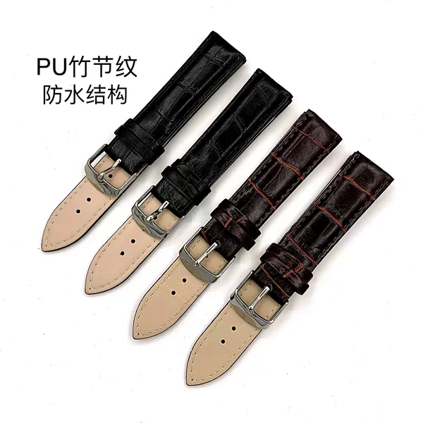 Factory wholesale imitation leather waterproof oblique bamboo pattern strap crocodile pattern leather watch strap 12-22mm in stock