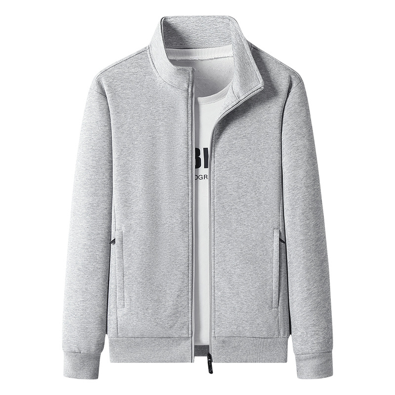 Cotton Autumn Pure Cotton Men's Casual Simple Fashion Sports Stand Collar Cardigan Sweatshirt Single Piece Free to Combine High Quality