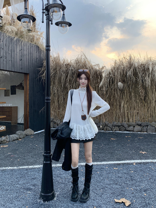 2025年南韩T恤秋季刺绣蕾丝花边长袖宽松气质显瘦百搭T恤上衣女|undefined