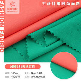 天丝爽棉190g棉涤平纹汗布料食毛拉架防晒T恤休闲服弹力针织面料