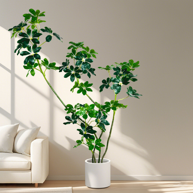 Simulación de lujo ligero de alta gama Simulación de plantas verdes Pato de madera Sala de estar interior Decoración del suelo Planta biónica en maceta Paisaje