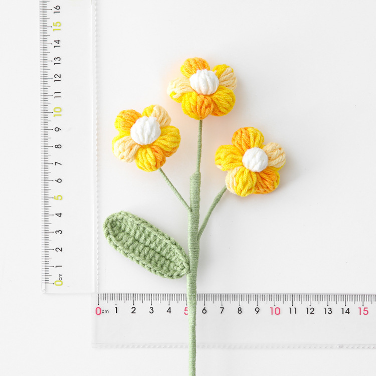 かぎ針編みの多頭パフフラワーブランチ、単色グラデーションカラーの花束、鉢植え、家具飾り、ミニマルなアクセサリー、造花|undefined
