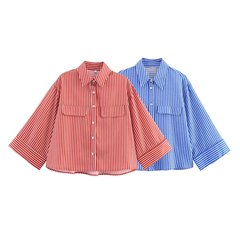 Zクロスボーダーヨーロッパとアメリカンスタイルの婦人服2025新しいスタイルのシンプルで多用途なワイドスリーブラペルリネンシャツ2224666