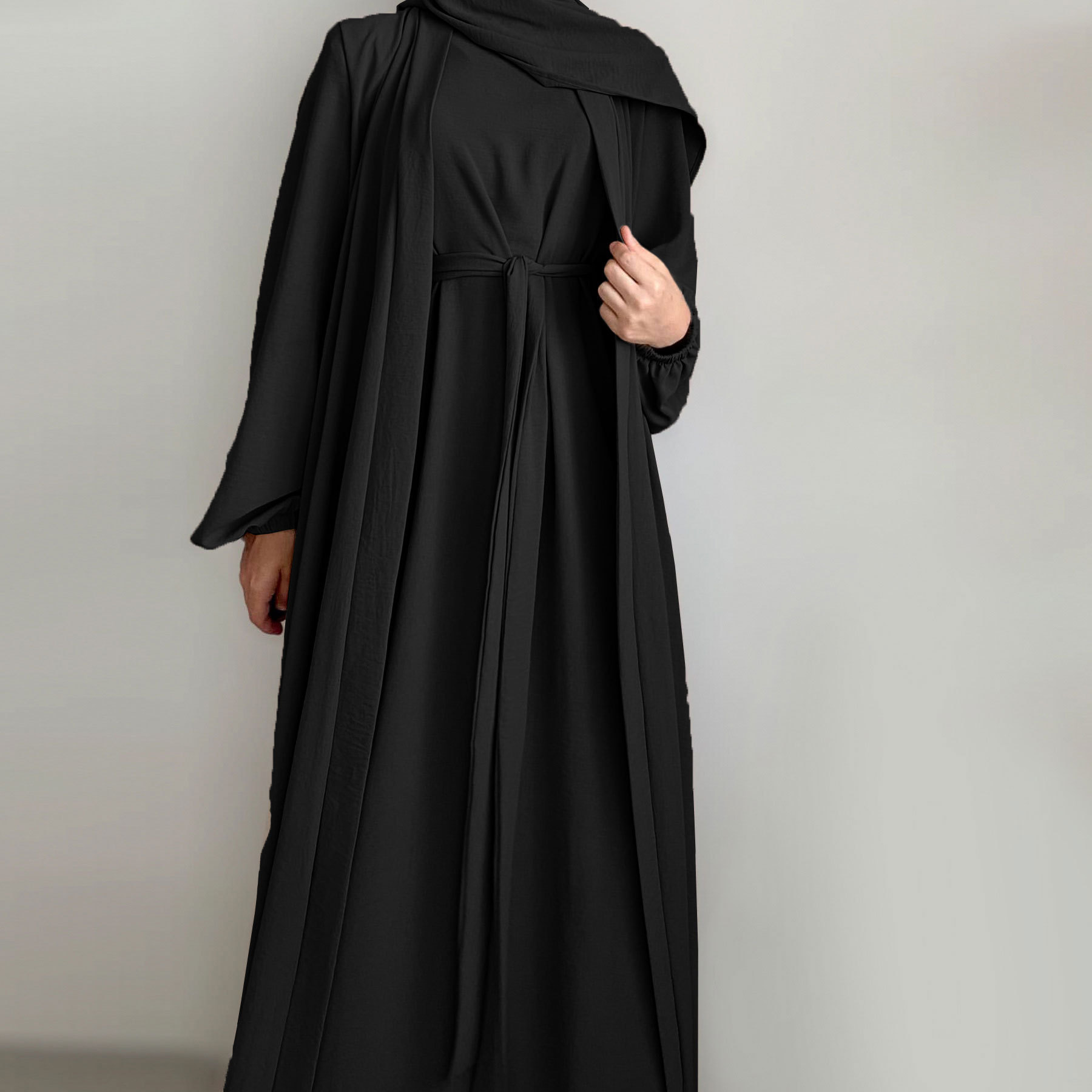 2025 Spring New Arrival Turkey Dubai Solid Color Two-Piece Women's Robe Dress_ecoleips.com