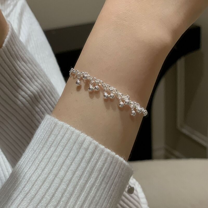 S925 Sterling Silver Round Bead Tassel Bracelet Ins Niche Design High-End Simple Versatile Small Silver Ball Bracelet
